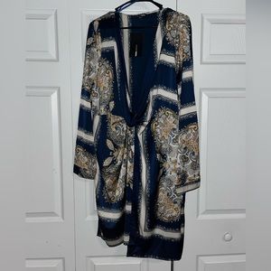 Deluxe Satin Mini Dress With Blue/combo Colors